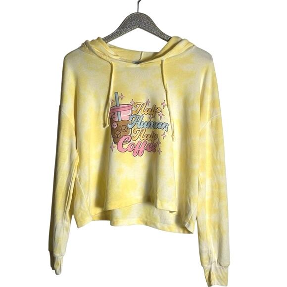 Half Human Half Iced Coffee Yellow Marble Cropped Hoodie Sweatshirt NEW - Picture 1 of 6